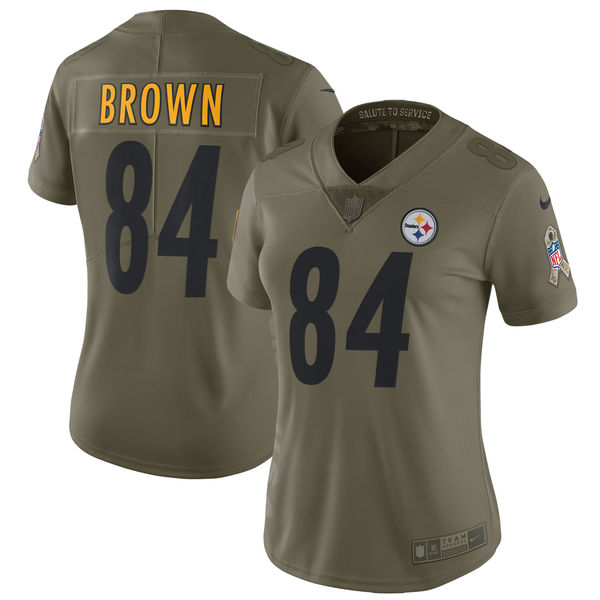 Women Pittsburgh Steelers #84 Brown Nike Olive Salute To Service Limited NFL Jerseys->women nfl jersey->Women Jersey